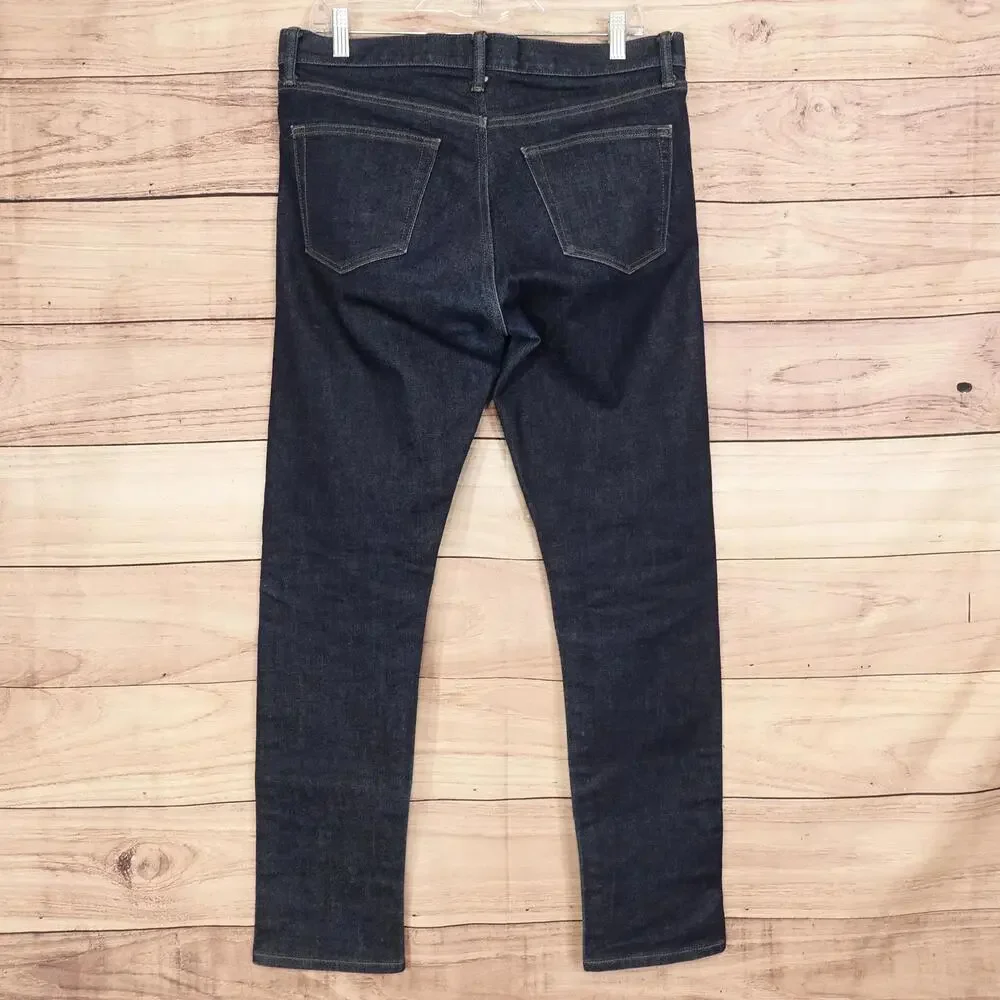 Uniqlo Jeans Mens 32x32 Blue Dark Wash Slim Fit Stretch Denim SELVEDGE